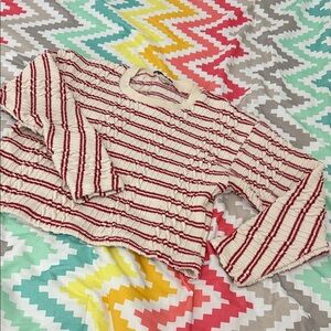 Zara Cropped Cream and Red Knit Sweater